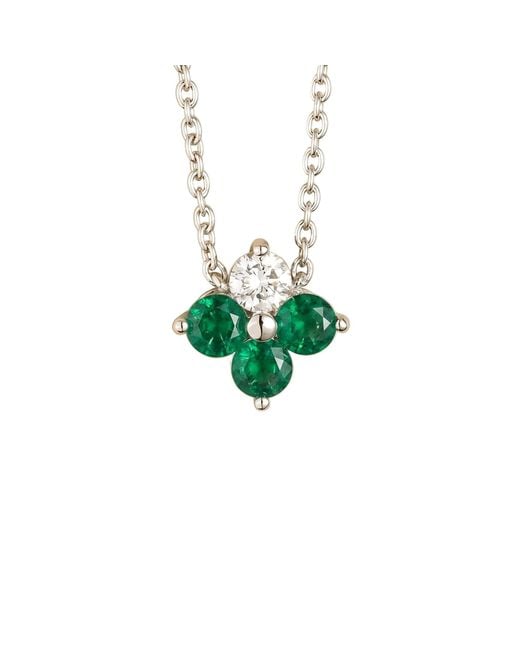 Juvetti Green Clover Emerad & Diamond Necklace