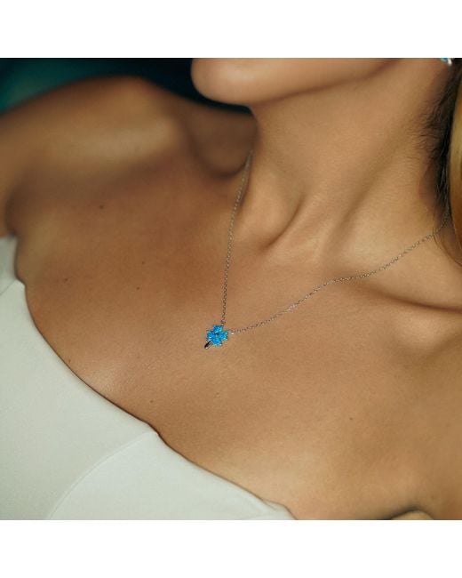 Spero London Blue Opal Four Leaf Clover Sterling Necklace