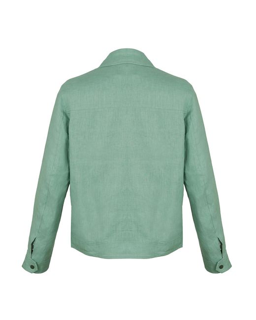 DAVID WEJ Green Hugo Linen Trucker Jacket for men