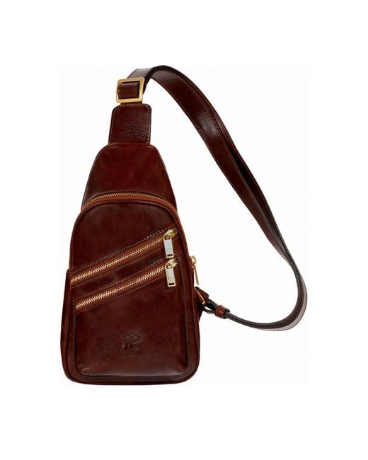 Time Resistance Brown Leather Sling Bag for men