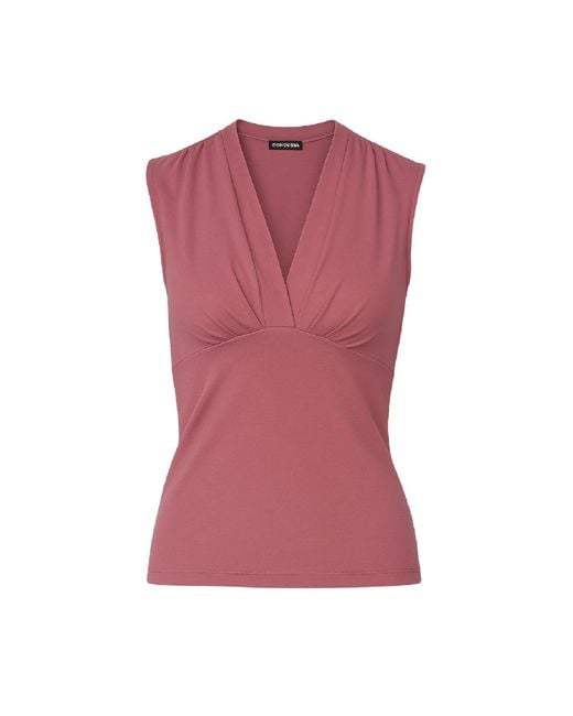Conquista Pink Dusty Rose Sleeveless V-Neck Fitted Top – Soft Viscose-Blend Fabric