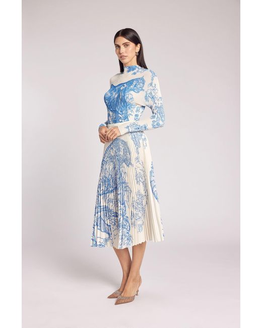 Wild Cosmos Blue Juliet Toile De Jouy Pleated Skirt