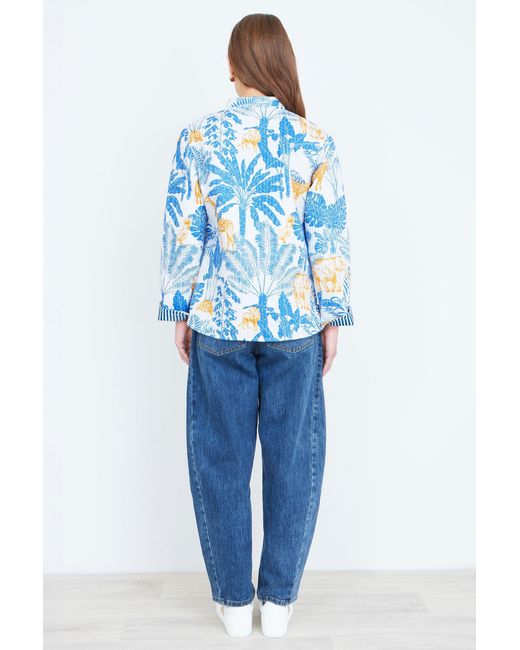 Yumi' Blue Jungle Reversible Cotton Quilted Jacket