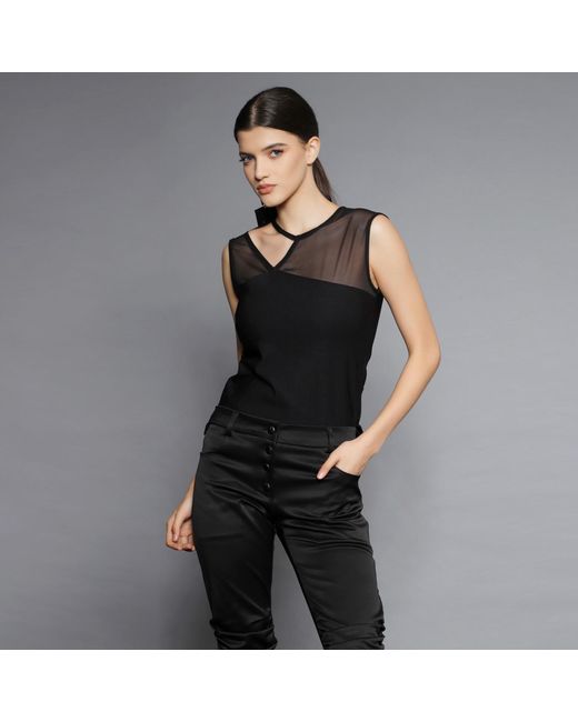 Silvia Serban Black Mesh Cutout Top