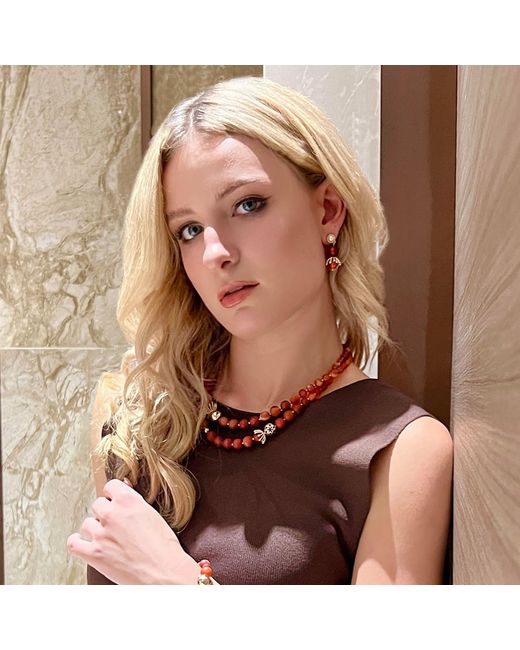 Farra Red Matte Finish Agate Dangle With Pearl Stud Earrings
