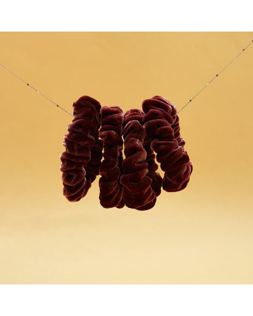 Soft Strokes Silk Brown Silk Velvet Handmade Mini Scrunchie Set Of Four, Lipstick Collection