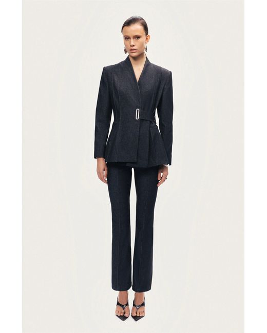 Nocturne Blue Bkack Belted Tailored Blazer