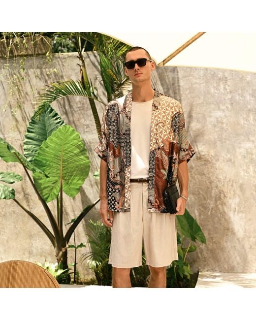 ORIGIN OF HEARTS Brown Neutrals Enari Relaxed-Fit Satin Kimono Shirt for men