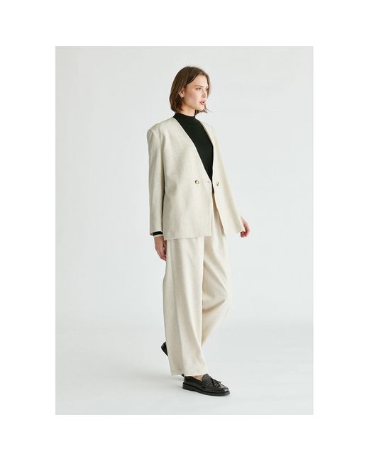 Paisie Natural Neutrals Drop Shoulder Double Breasted Blazer