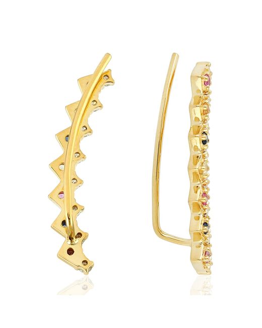Artisan Metallic Multi-Color Sapphire & Diamond Ear Climber Earrings