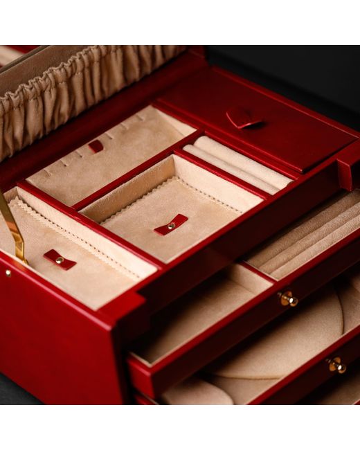 Time Resistance Red Large Leather Jewelry Box For