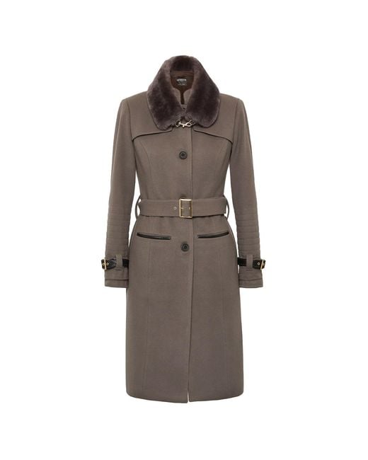 SEREN LONDON Brown Single-Breasted Detachable Fur Collar Coat
