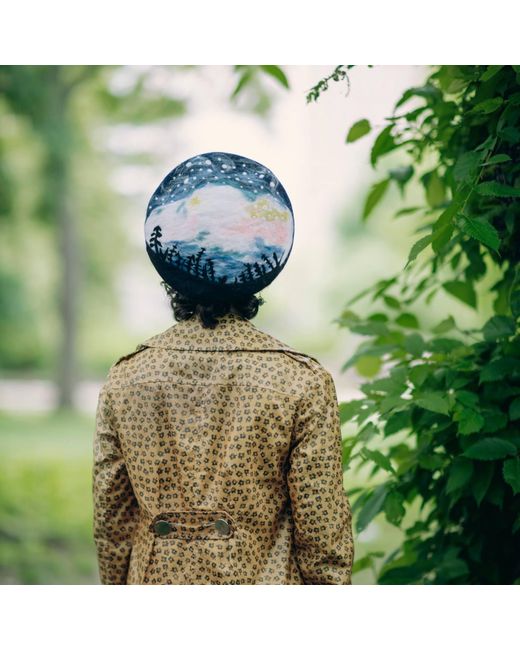 Heartfelt Layers Blue Aurora Forest Hand Felted Wool Beret
