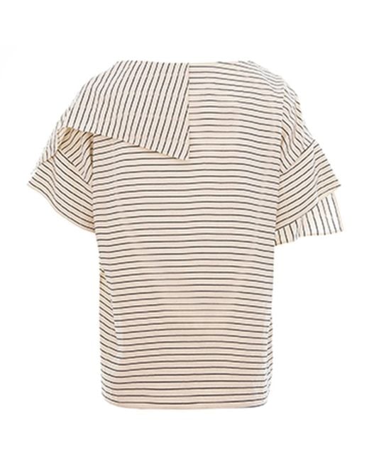 Larisa Dragna Natural Neutrals Echo Stripe Blouse With Draped Scarf