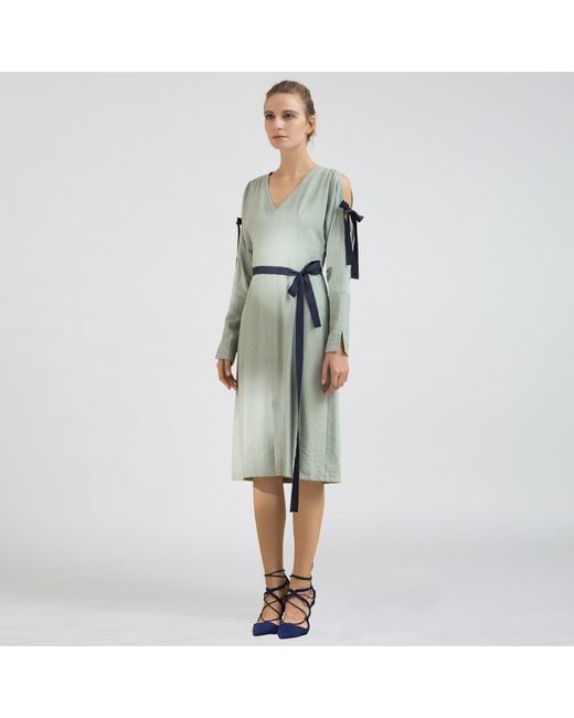 Smart and Joy Green Cold Shoulder V-Neck Dress