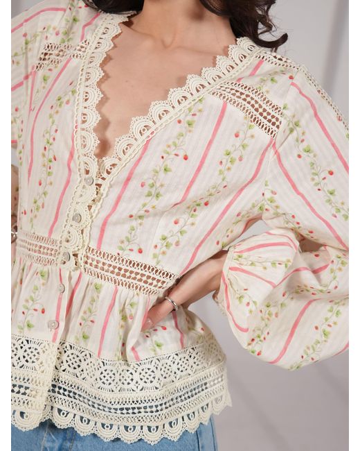 Rose & Nancy Natural Neutrals Ellen Crochet Trim Cotton Blouse