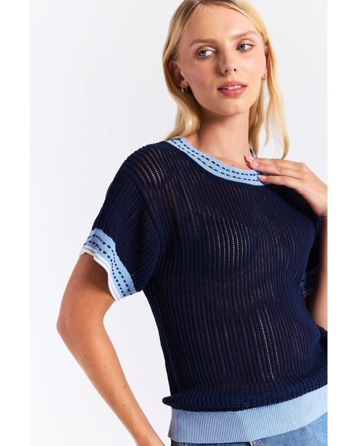 Brodie Cashmere Blue Denim Effect Trim Tee