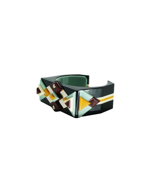 Gissa Bicalho Black Handmade Acrylic Bracelet Kuntur/ Mustard