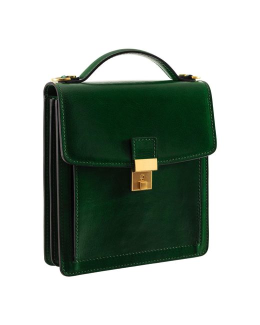 Time Resistance Green Small Leather Briefcase For
