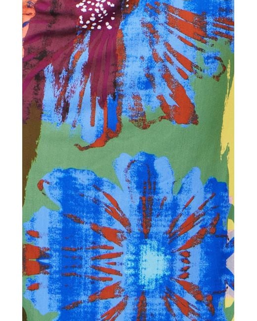 Yumi' Blue Multicolour Abstract Floral Mesh Midi Dress