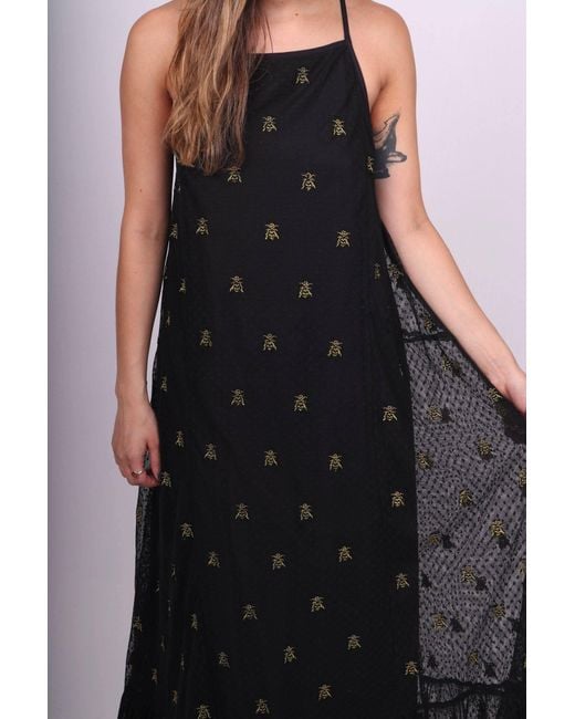 Any Old Iron Blue Embroidered Wasp Halter Dress