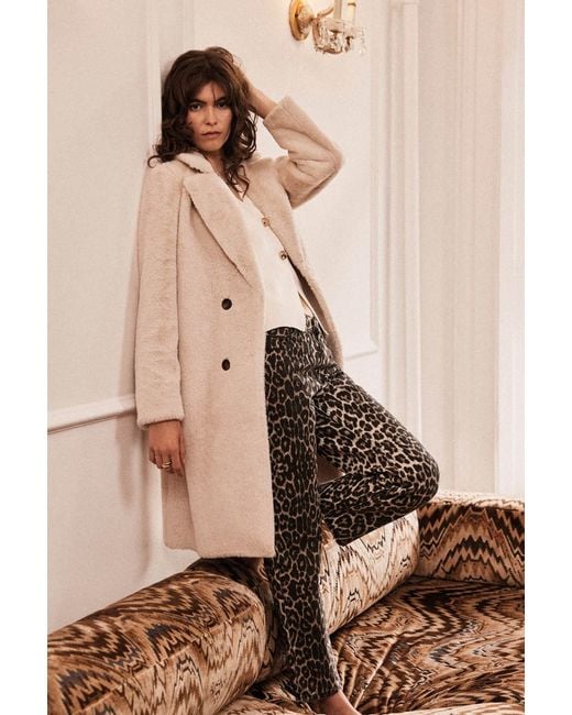 ISSY LONDON White Neutrals Rosie Statement Coat Vegan Faux Suede & Shearling Neutral Cream