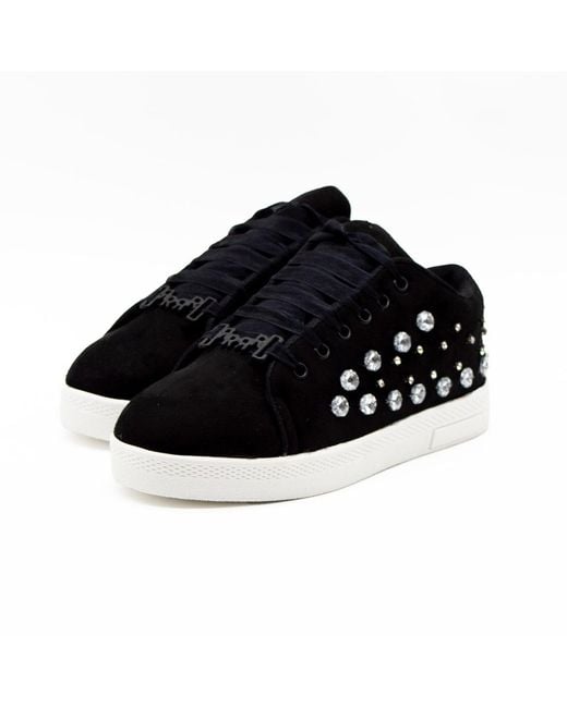Rettrose Black Rose Luxury Suede Handmade Embellished Tennis Shoe