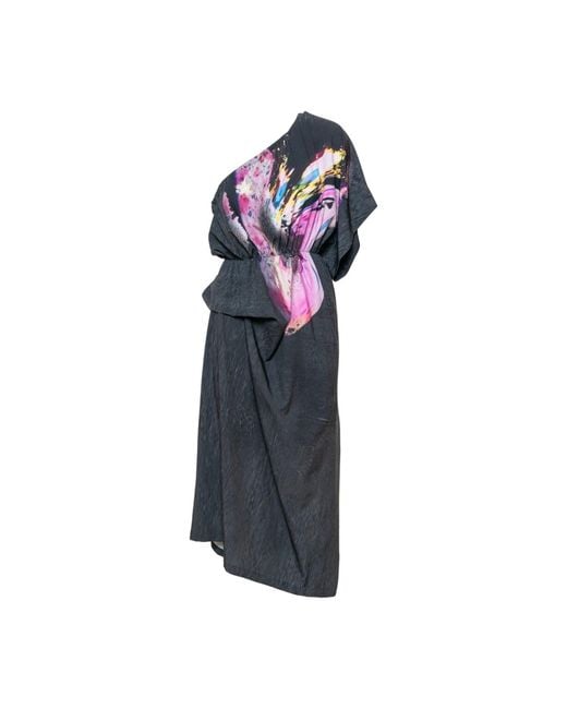 ARTISTA Blue Ruben Asymmetric Shoulder Midi Dress