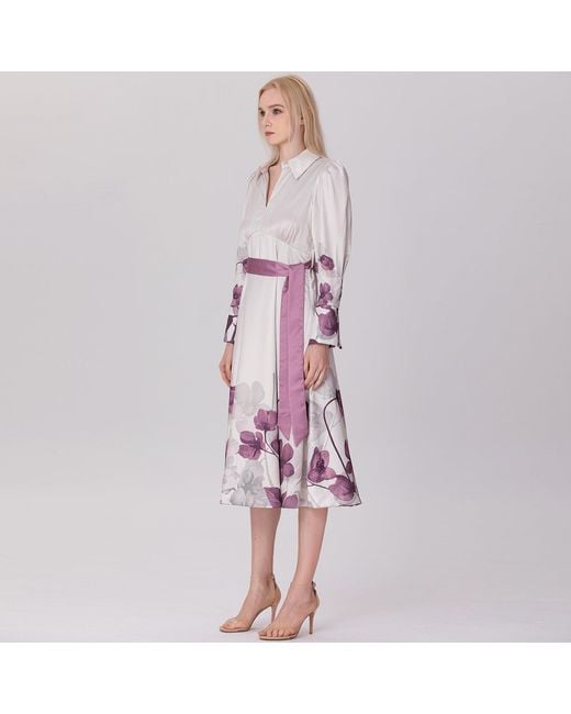 Smart and Joy White Placement Floral Print Impire Cut Dress