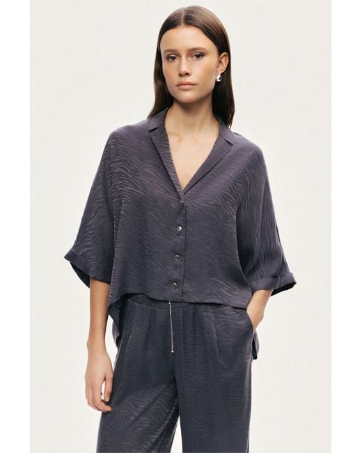 Nocturne Blue Relaxed Short-Sleeve Textured Shirt