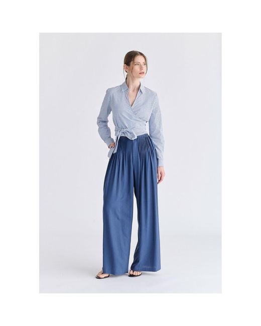 Paisie Blue Side Tie Wrap Blouse