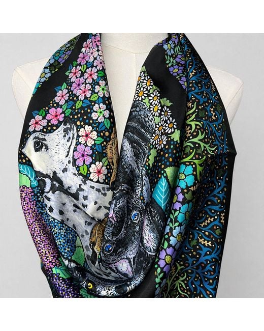 Wenzi Multicolor Whiskered Court The Canine Chapter Hand Painted Pattern Silk Twill Scarf