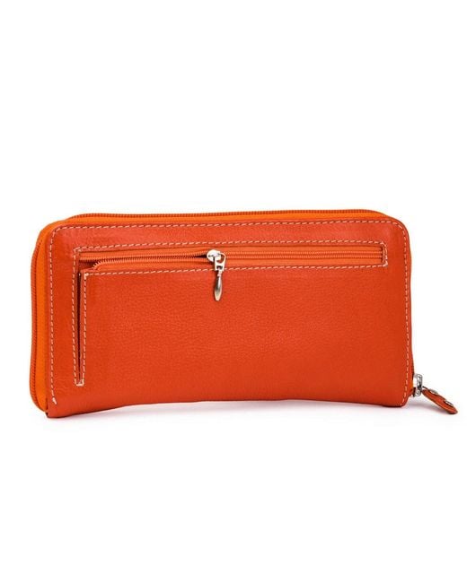 Hides Leather Co. Orange Elegant Zip Around Leather Wallet, Handmade Slim Organizer Clutch