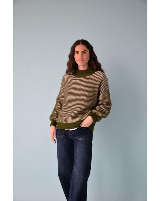 Mind Traveler Green Khaki & Striped Knit Emma Jumper