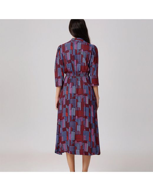 Smart and Joy Purple Geometric Print Viscose Midi Shirt Dress