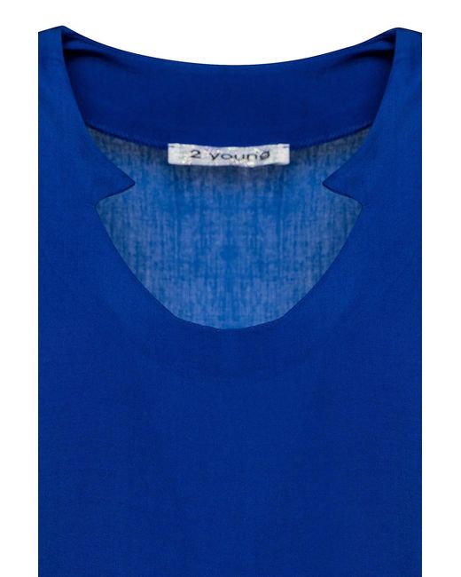 Conquista Blue Electric Cap Sleeve Top Scoop Neckline