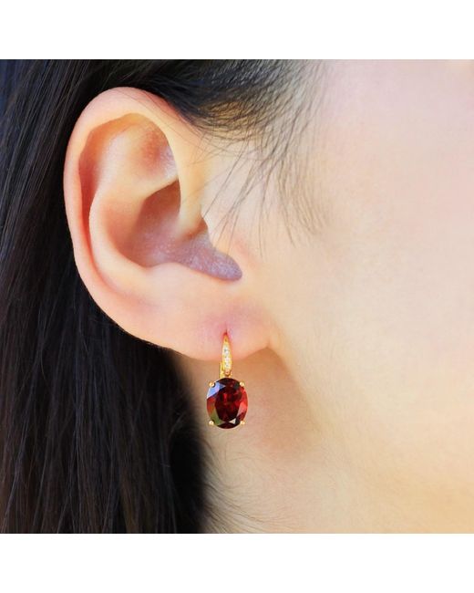 Kai Fine Jewelry Red Solid Natural Oval Garnet & Diamond Drop Earrings