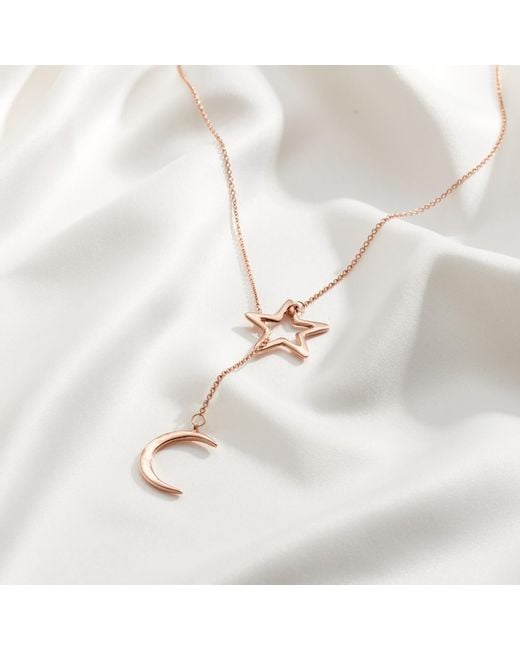 Posh Totty Designs Metallic Rose Gold Plated Moon & Star Lariat Necklace