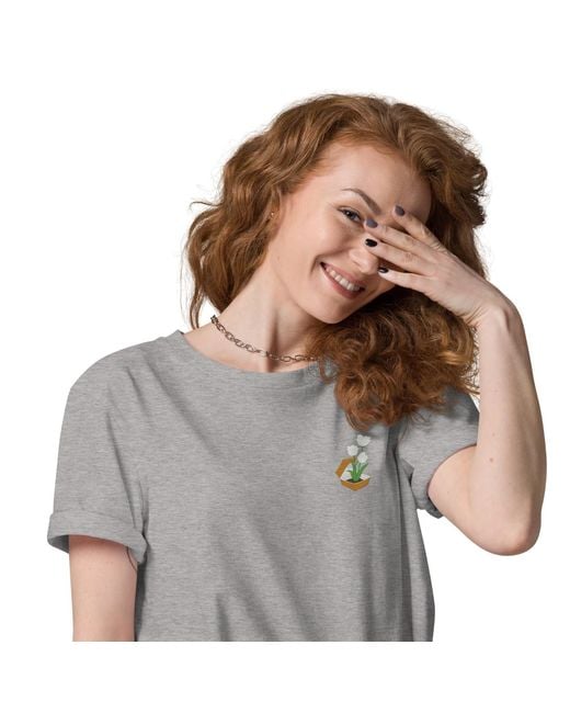 Anchor and Crew Gray Heather Tulip Garden Dystopia Organic Cotton Embroidered T-Shirt