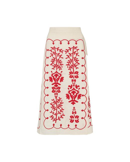 Raffya Fraya Cross Hatch Embroidered Wrap Midi Skirt