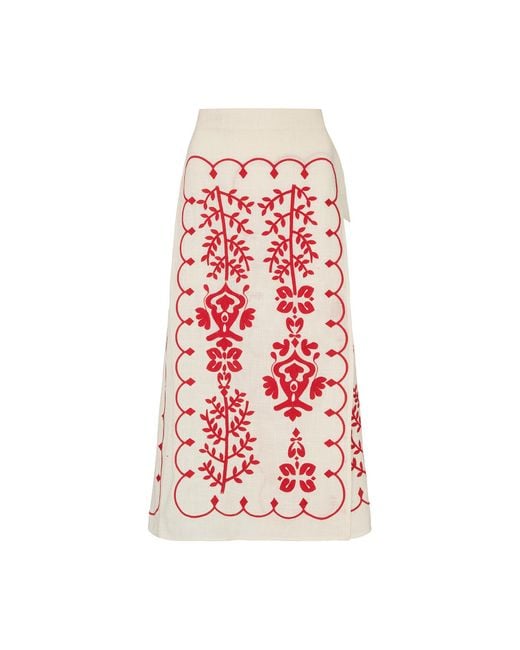 Raffya Fraya Cross Hatch Embroidered Wrap Midi Skirt