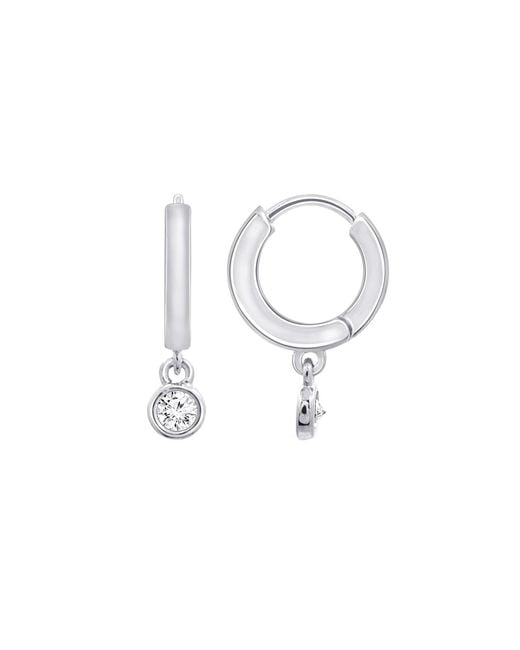 Diamonbliss White Bezel Set Dangle Hoop Earrings