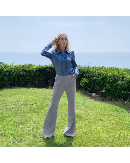 Solgo Atelier Gray Jessica Fit And Flare Crepe Pant With Pintuck Detail