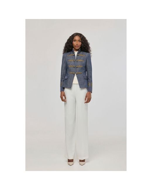The Extreme Collection Blue Embroidered Cotton Blazer Nuvola Denim