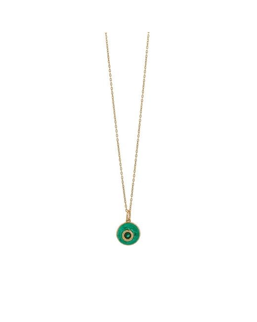 Ebru Jewelry Green Enamel Evil Eye Pendant Gold Chain Necklace