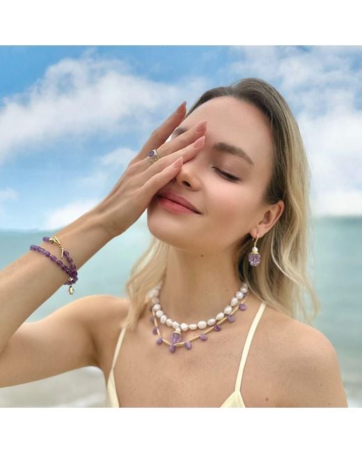 Farra Purple Glass Raspberry With Freshwater Pearls Earrings