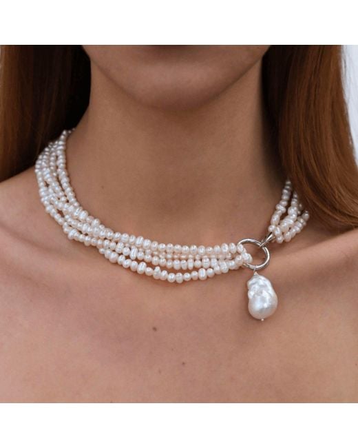 LINYA JEWELLERY Metallic Lara Multi Sand Pearl Necklace