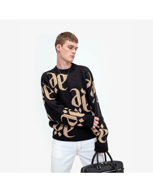 PLACE OF ELMS Black Nero Castano Monolink Crew Neck Sweater for men