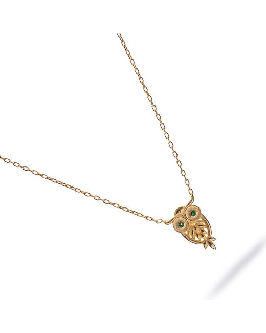 Ebru Jewelry Metallic Mystic Owl Emerald Eyes Necklace