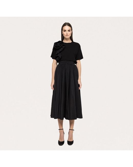 Nissa Black Floral-Appliqué Viscose T-Shirt